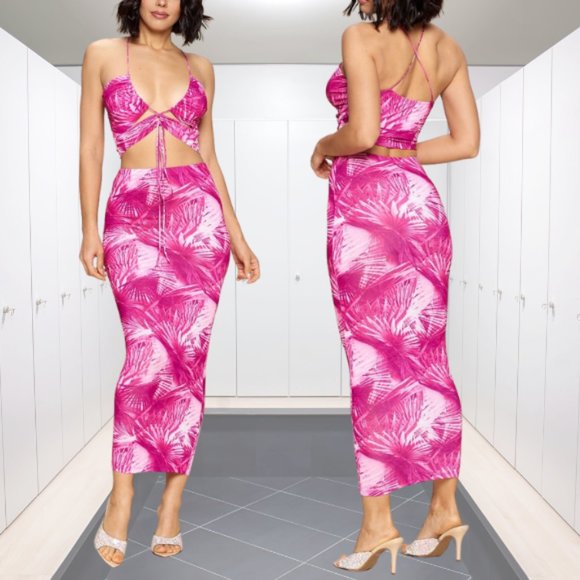 LAST CALL!!! 🚨 Stylish Tropical Skirt Set - Fuchsia/Combo - NWT - Picture 2 of 7